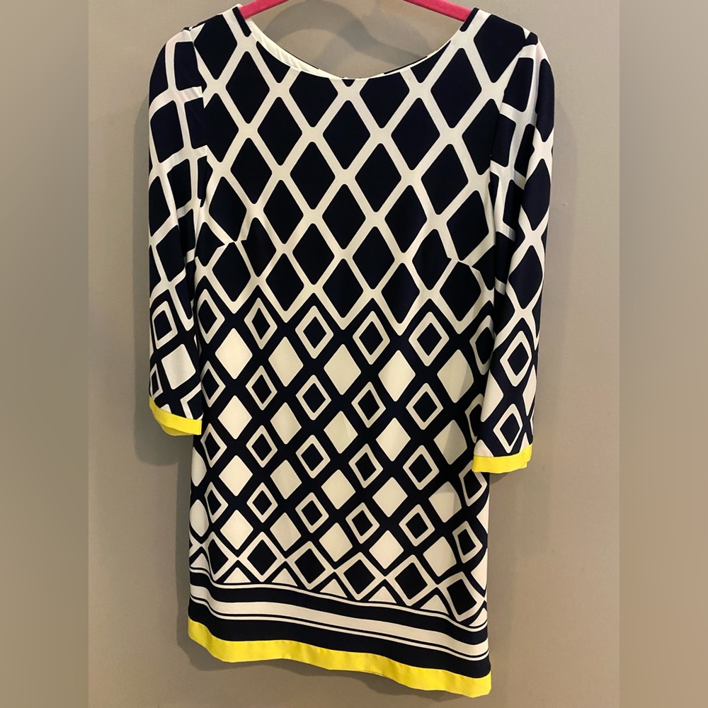 Eliza J size 8 dress.  Navy with yellow detail.  EUC.